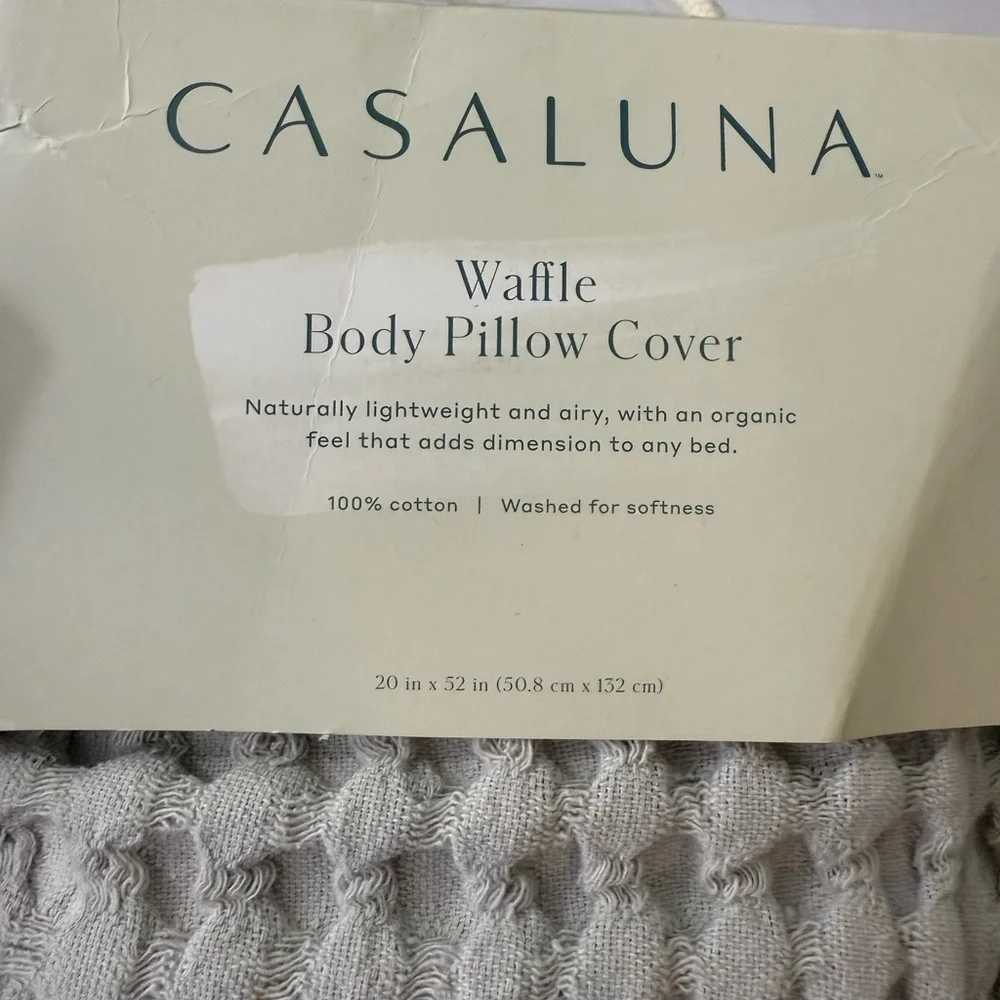 Casaluna Light Gray Waffle Body Pillow Cover New 20 x 52 100% Cotton